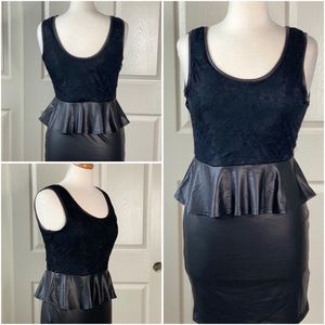 Pleather Lace Peplum Bodycon Dress